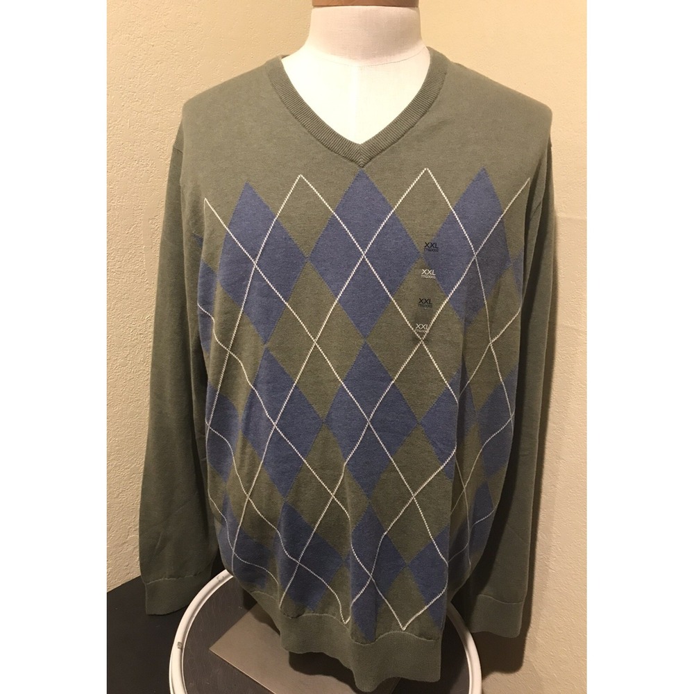 Tommy Hilfiger Mens V-Neck Sweater Signature Argyle Long Sleeves Sz XXL NEW